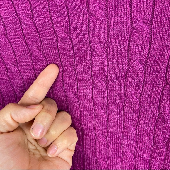 Loft Magenta Pink Cable Knit Ribbed V-Neck Rabbit Hair Blend Sweater Pullover S - Picture 11 of 11